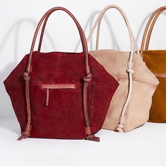 Free People Ingrid suede leather knot tote purse bag tan cream beige sling - Picture 2 of 4